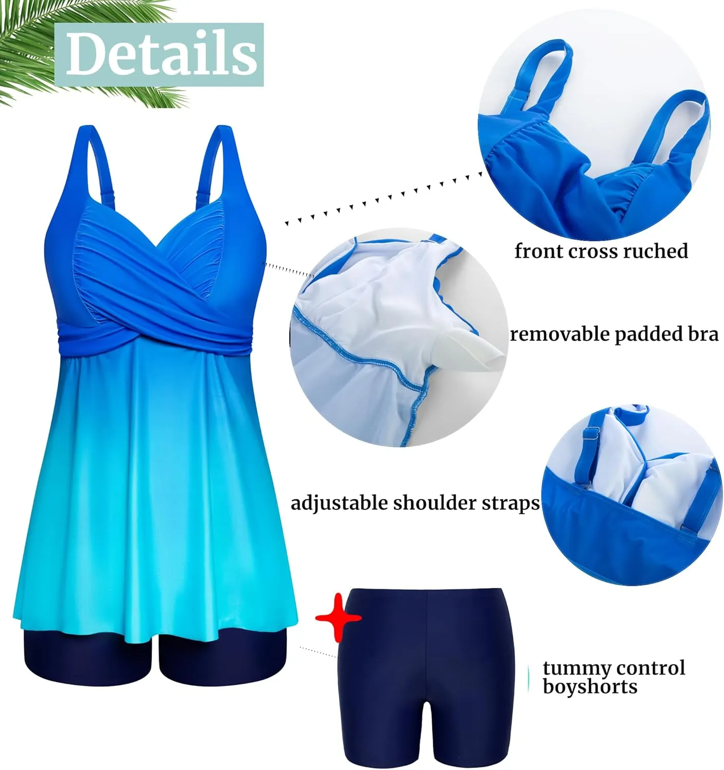 Hanna Nikole Women's Plus Size Tankini Swimsuits Twist Front Two Piece Bathing Suits with Shorts