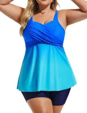 Hanna Nikole Women's Plus Size Tankini Swimsuits Twist Front Two Piece Bathing Suits with Shorts