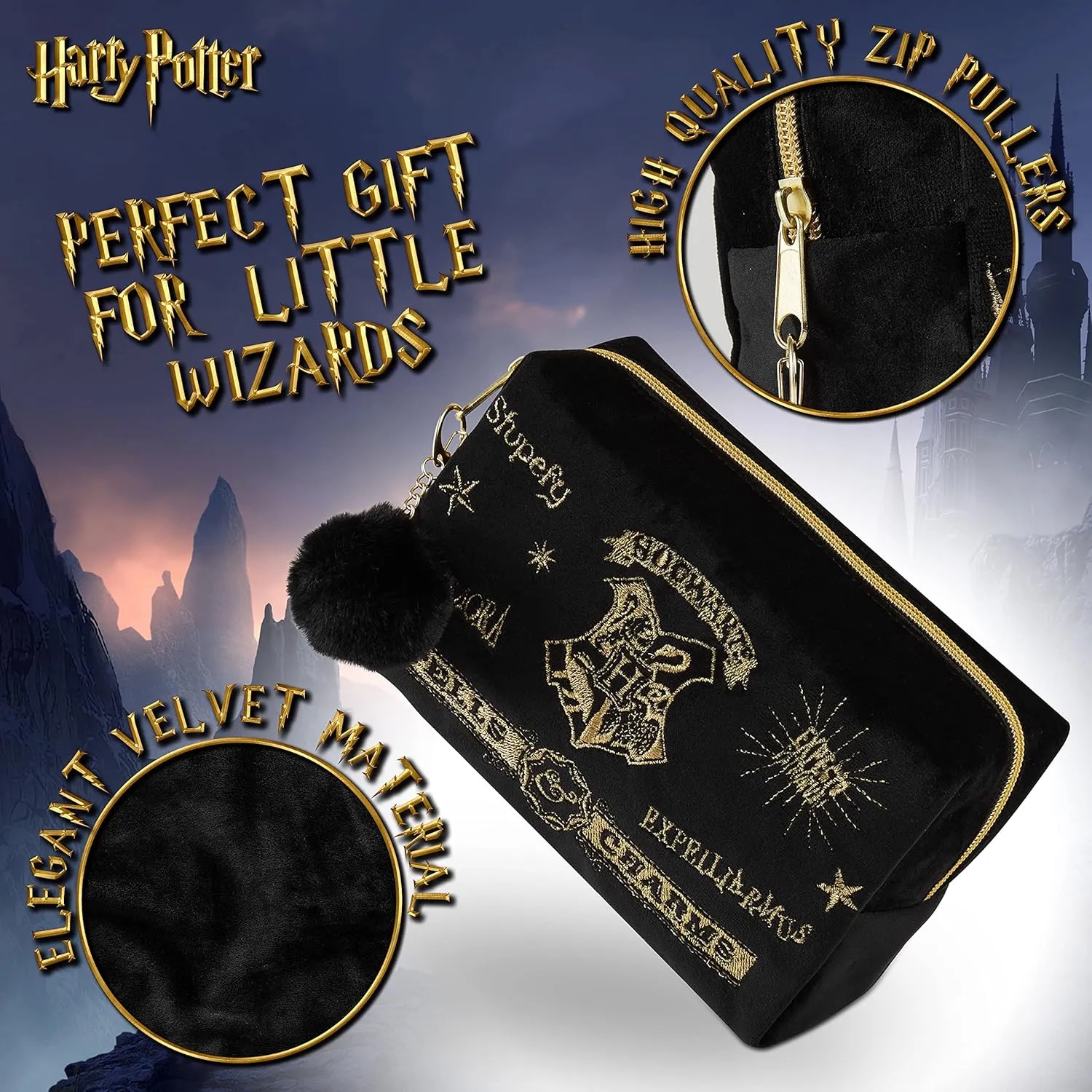 Harry Potter Makeup Bag for Women, Teenagers, Girls - Velvet Hogwarts Cosmetic Bags Travel Accessories - Gifts for Girls