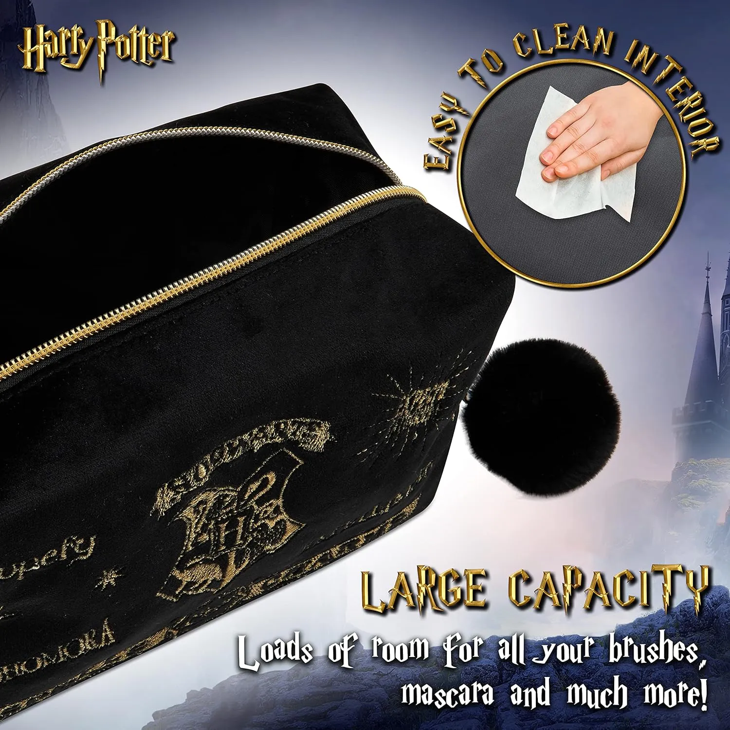 Harry Potter Makeup Bag for Women, Teenagers, Girls - Velvet Hogwarts Cosmetic Bags Travel Accessories - Gifts for Girls