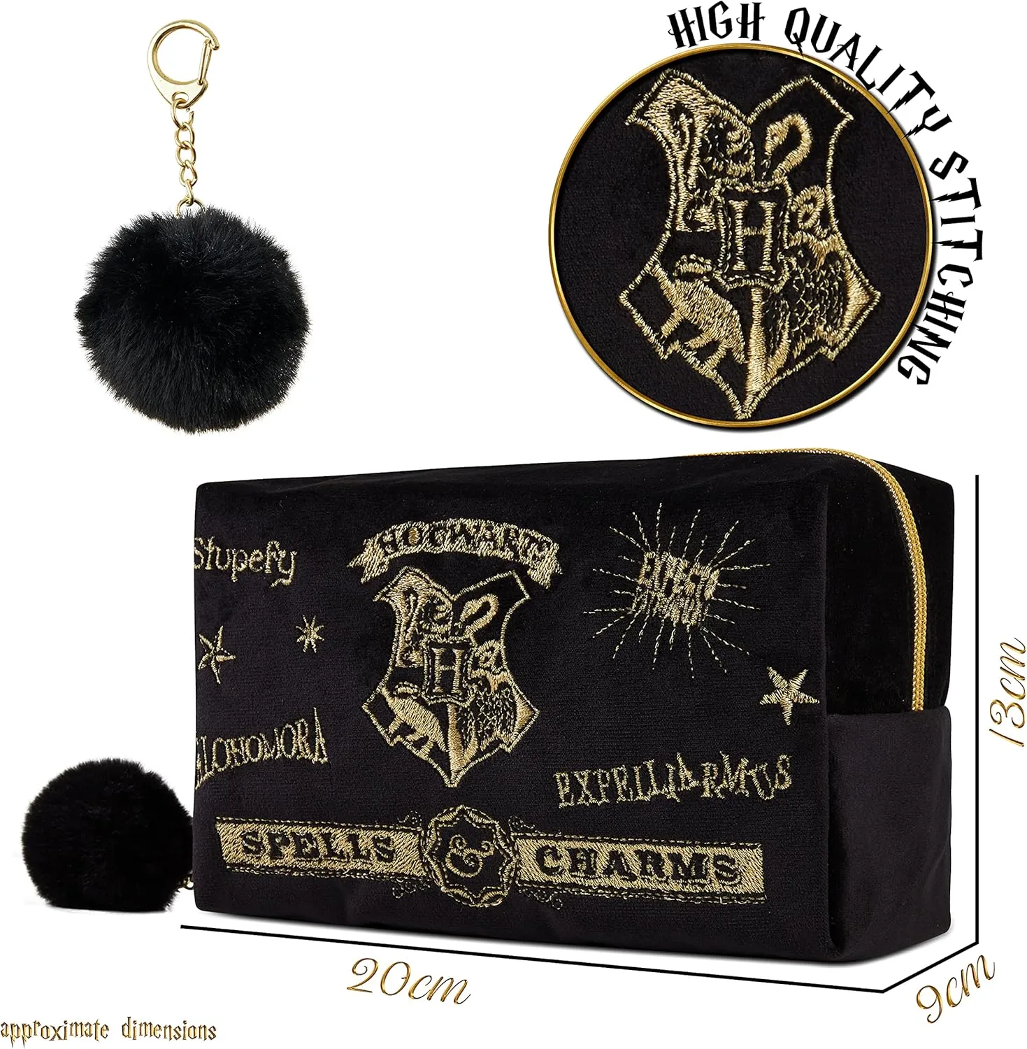 Harry Potter Makeup Bag for Women, Teenagers, Girls - Velvet Hogwarts Cosmetic Bags Travel Accessories - Gifts for Girls