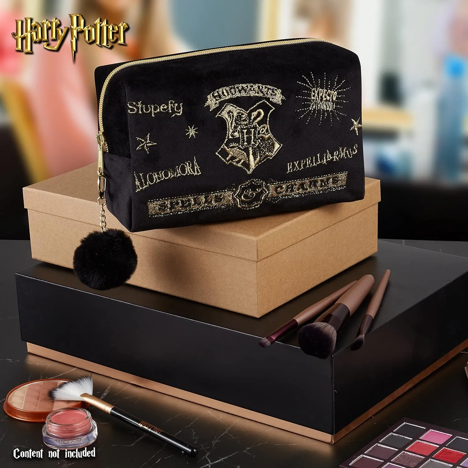 Harry Potter Makeup Bag for Women, Teenagers, Girls - Velvet Hogwarts Cosmetic Bags Travel Accessories - Gifts for Girls