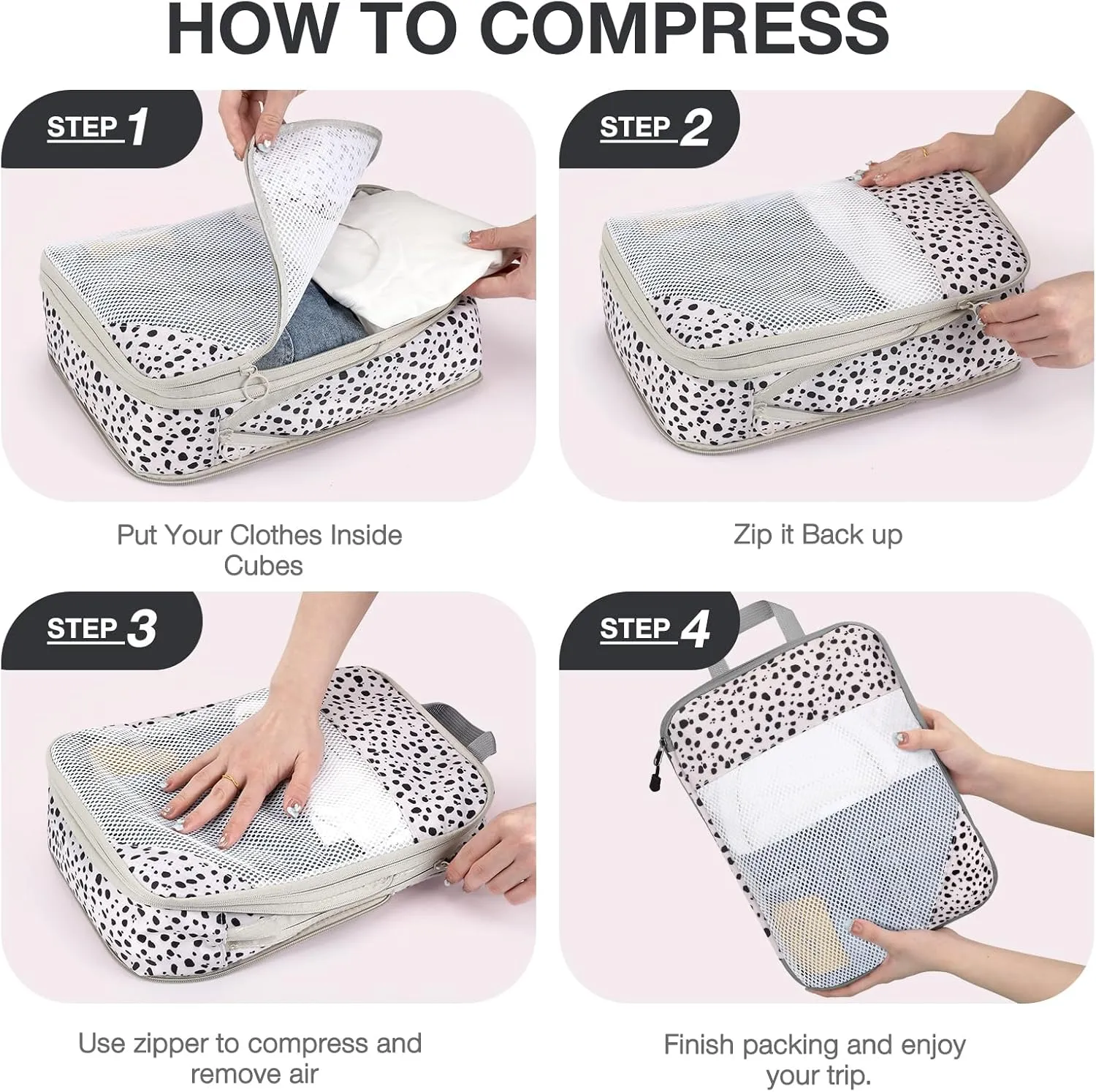 hatisan 6 Set Compression Packing Cubes for Suitcases,Packing Cubes with Shoe Bag, Large Cosmetics Bag, Clothing Bag, Accessories Bags Packing Cubes for Travel Luggage Organizer Women Men(Leopard)