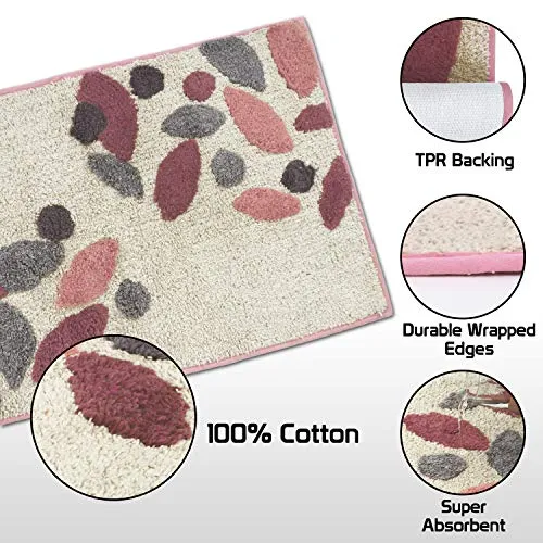 HOKIPO® Large 50x80cm Soft Cotton Bath Mats for Home, Pink (IN-172-PNK)