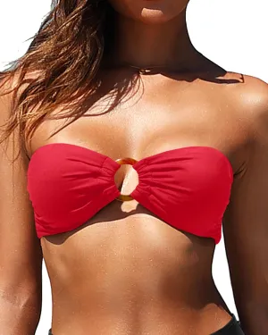 Holipick Bandeau Bikini Top for Women Strapless Swimsuit Tops Only Bathing Suit Tops with Shoulder Straps