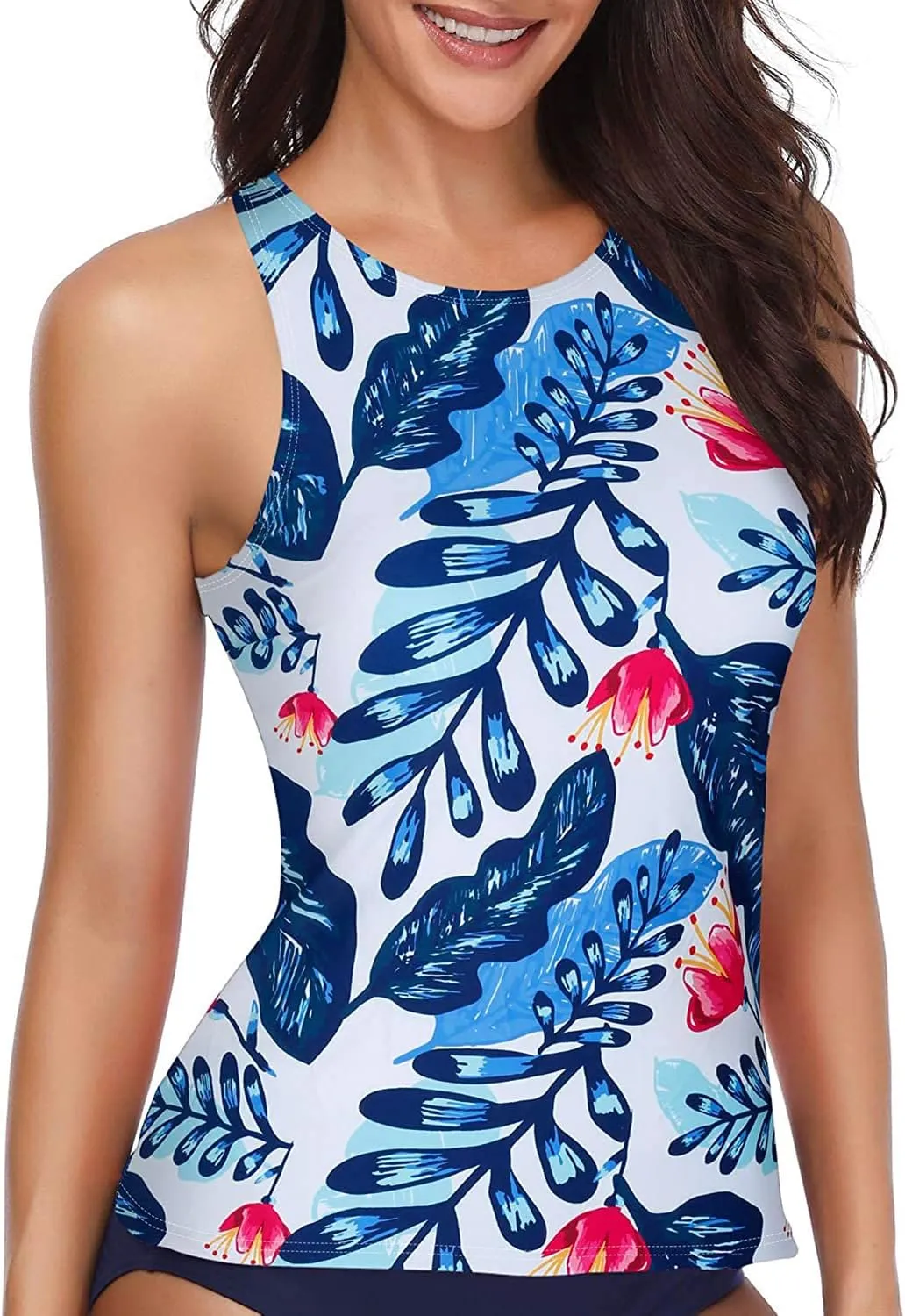 Holipick High Neck Tankini Top Bathing Suit Tops for Women Tummy Control Tank Tops Swimsuits