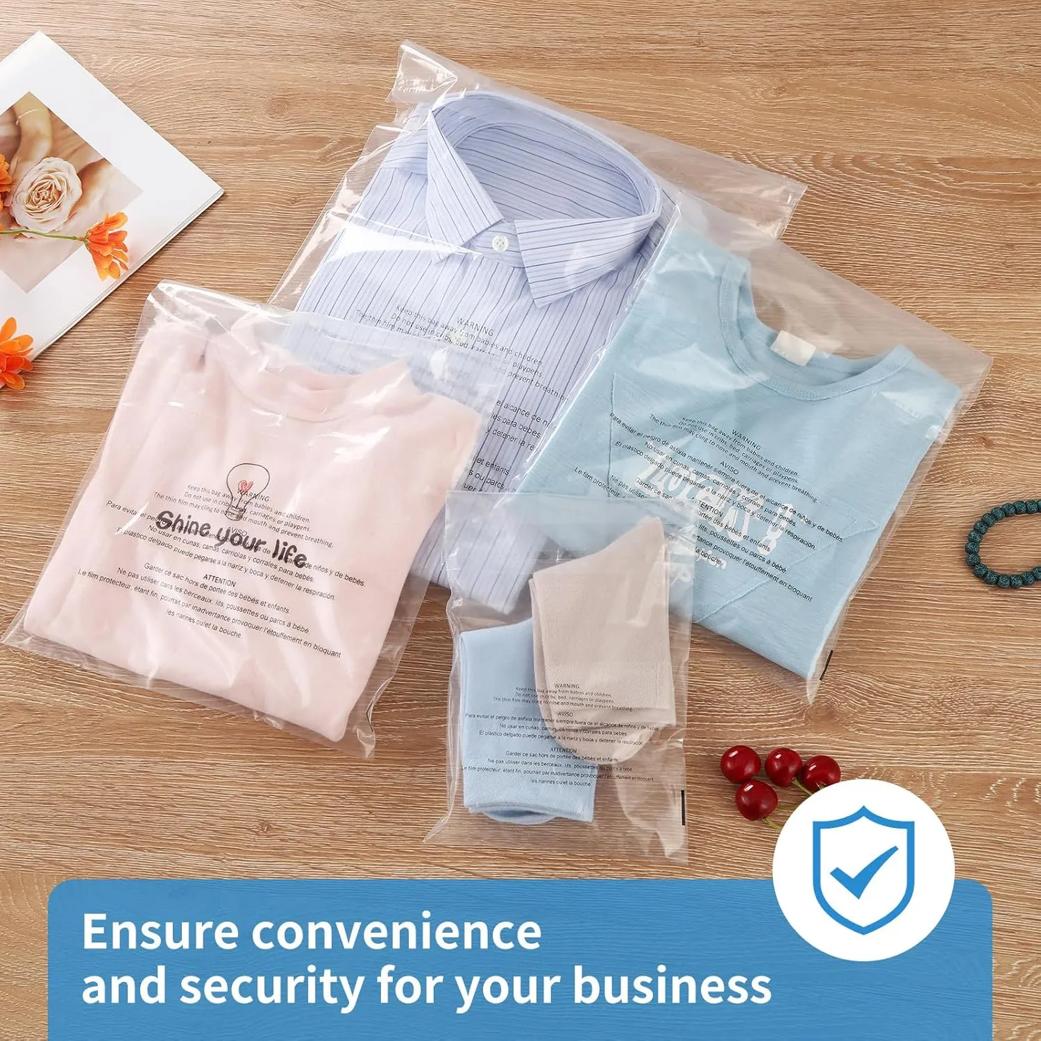 iMailer - 500 Pcs - 10" x 13" Clear Poly Bags for Clothing - Self Seal Suffocation Warning Plastic Poly Bags 1.6 Mil for Shipping, Packaging, T-Shirt - Permanent Adhesive
