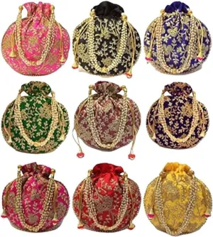 India Gift Hub Traditional Indian Potli, Women Handbag, Handmade Bag,Gift, Clutch Purse, Wedding Pack of 10.