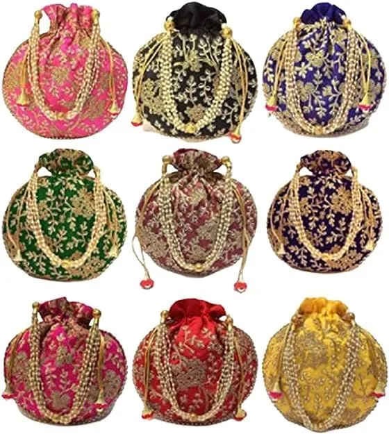 India Gift Hub Traditional Indian Potli, Women Handbag, Handmade Bag,Gift, Clutch Purse, Wedding Pack of 10.