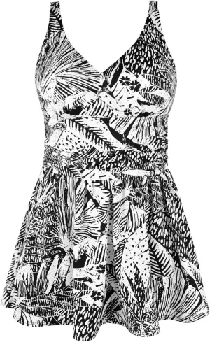 JINXUEER Plus Size Swimsuit Tummy Control Swimwear One Piece Floral Print Swimdress with Flared Skirt for Women