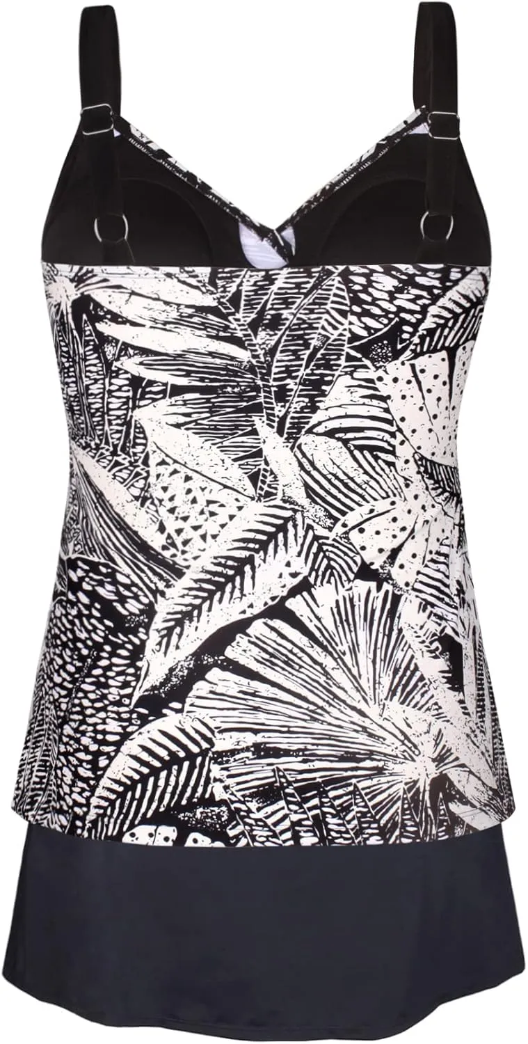 JINXUEER Plus Size Swimsuits Ruched Modest Swimdress Floral Tankini Swimwear Two Piece Skirt Bathing Suit for Women