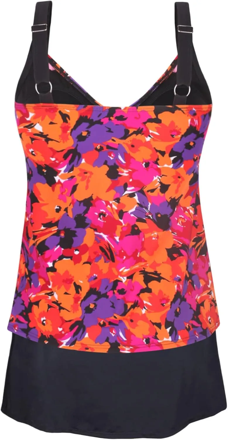 JINXUEER Plus Size Swimsuits Ruched Modest Swimdress Floral Tankini Swimwear Two Piece Skirt Bathing Suit for Women
