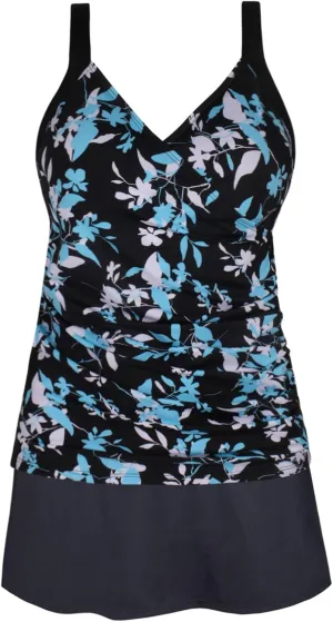 JINXUEER Plus Size Swimsuits Ruched Modest Swimdress Floral Tankini Swimwear Two Piece Skirt Bathing Suit for Women