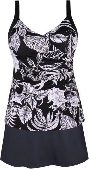 JINXUEER Plus Size Swimsuits Ruched Modest Swimdress Floral Tankini Swimwear Two Piece Skirt Bathing Suit for Women