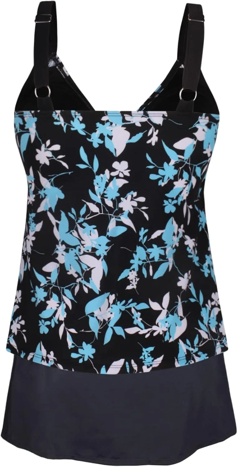 JINXUEER Plus Size Swimsuits Ruched Modest Swimdress Floral Tankini Swimwear Two Piece Skirt Bathing Suit for Women