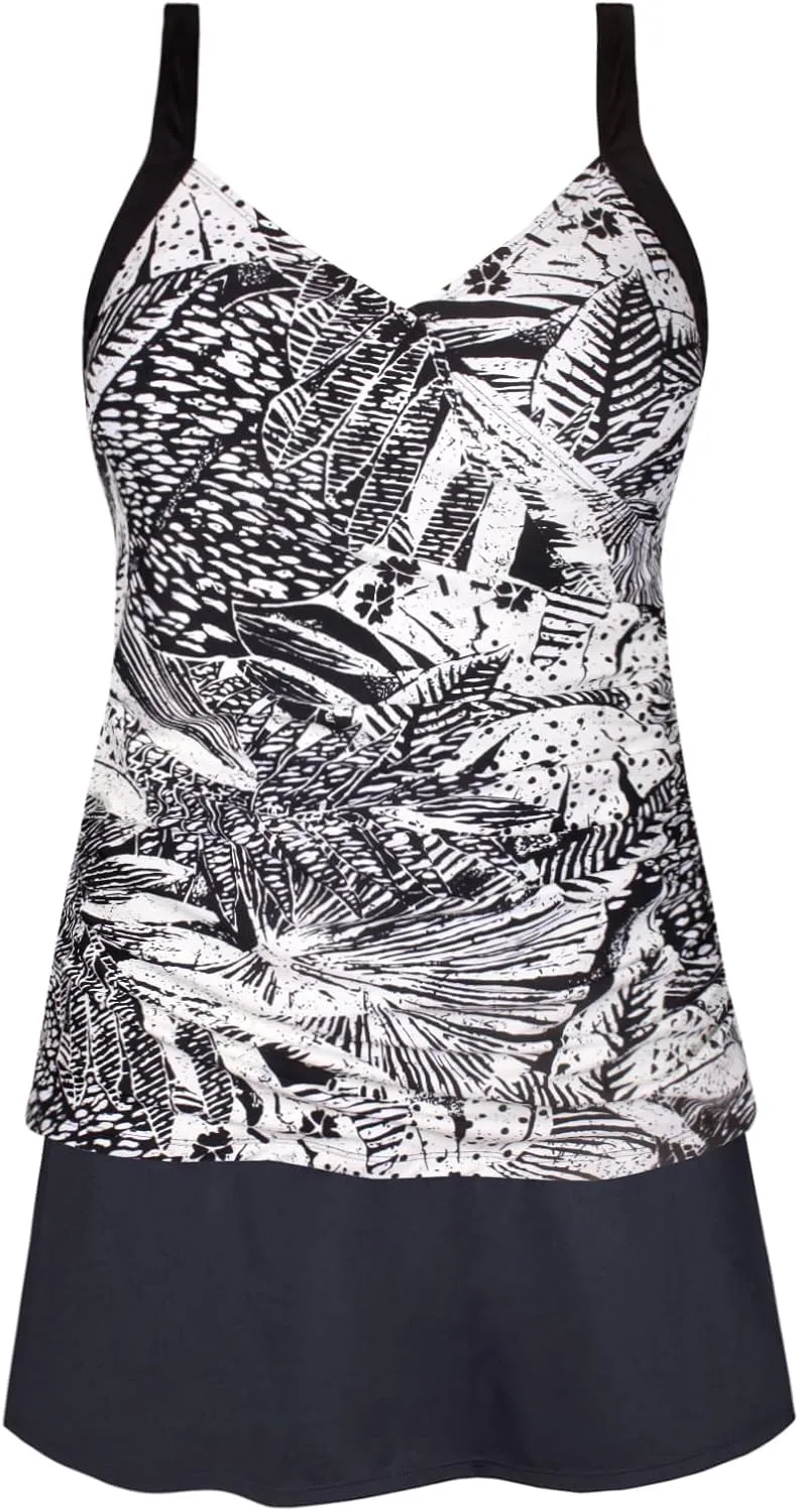 JINXUEER Plus Size Swimsuits Ruched Modest Swimdress Floral Tankini Swimwear Two Piece Skirt Bathing Suit for Women