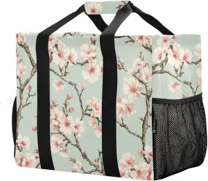JUNZAN Vintage Floral Utility Tote Bags Foldable Beach Bags Water Resistant Grocery Bags Reusable Canvas Laundry Tote Bag