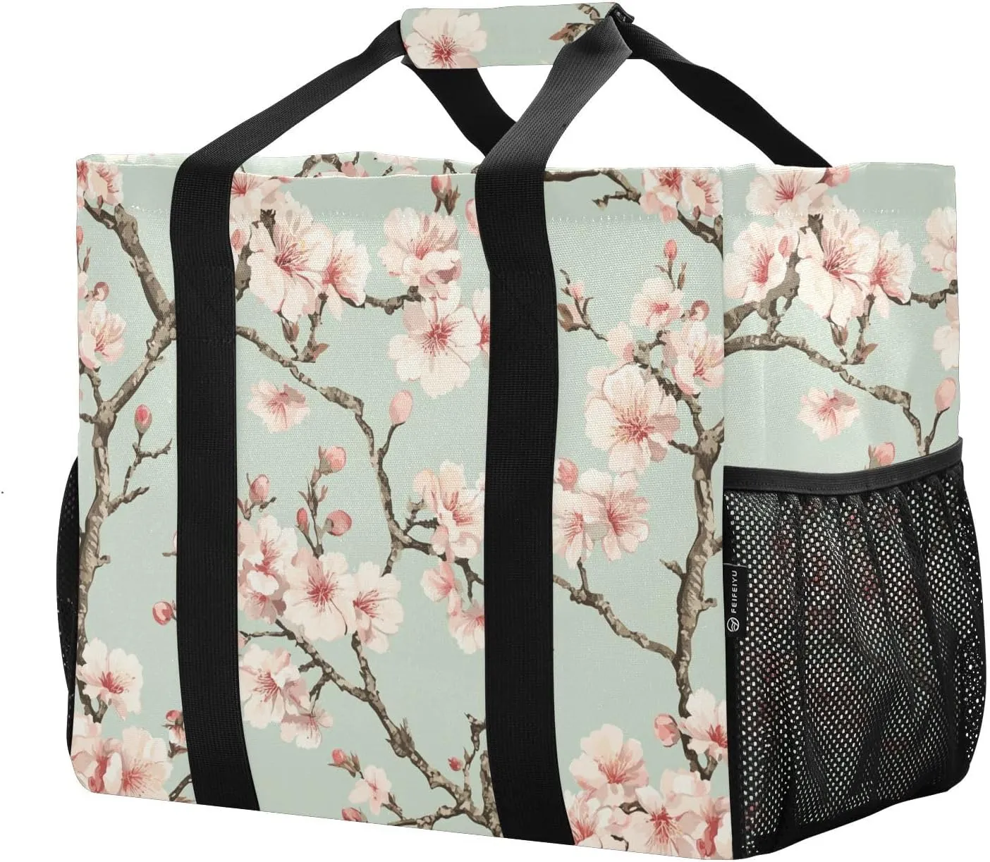 JUNZAN Vintage Floral Utility Tote Bags Foldable Beach Bags Water Resistant Grocery Bags Reusable Canvas Laundry Tote Bag