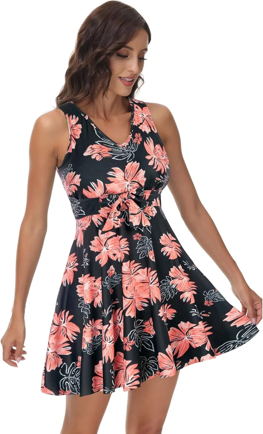 Kate Kasin Women's Two Piece Swimsuits Tummy Control Back Cross Flowy Swimdress Bathing Suits with Boyshorts Swimwear