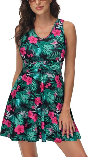 Kate Kasin Women's Two Piece Swimsuits Tummy Control Back Cross Flowy Swimdress Bathing Suits with Boyshorts Swimwear