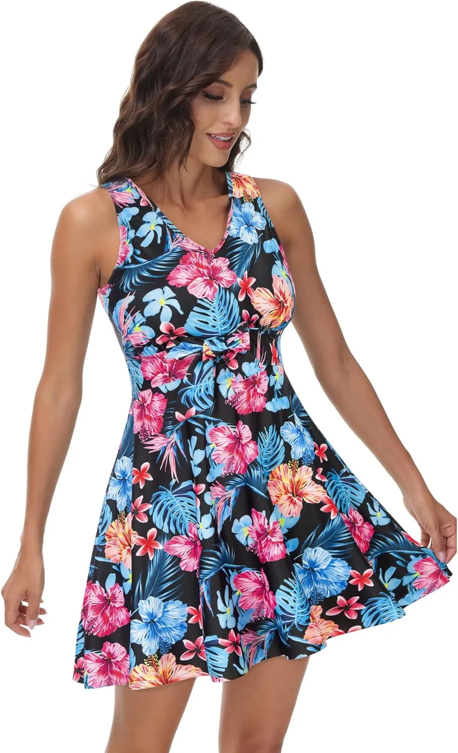 Kate Kasin Women's Two Piece Swimsuits Tummy Control Back Cross Flowy Swimdress Bathing Suits with Boyshorts Swimwear
