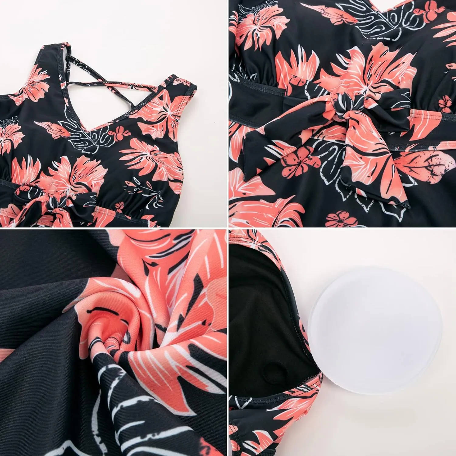 Kate Kasin Women's Two Piece Swimsuits Tummy Control Back Cross Flowy Swimdress Bathing Suits with Boyshorts Swimwear
