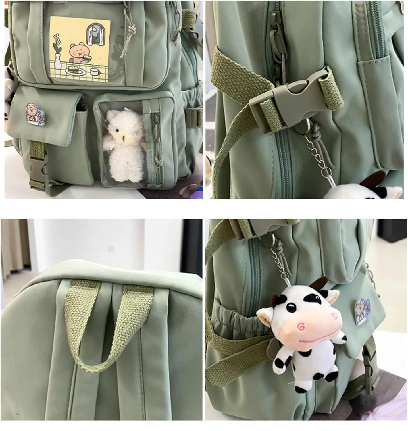 Kawaii Backpack with Cute Accessories Pin Pendant Travel Laptop Bag Large Outdoor Waterproof Casual Daypack Women (Pink)