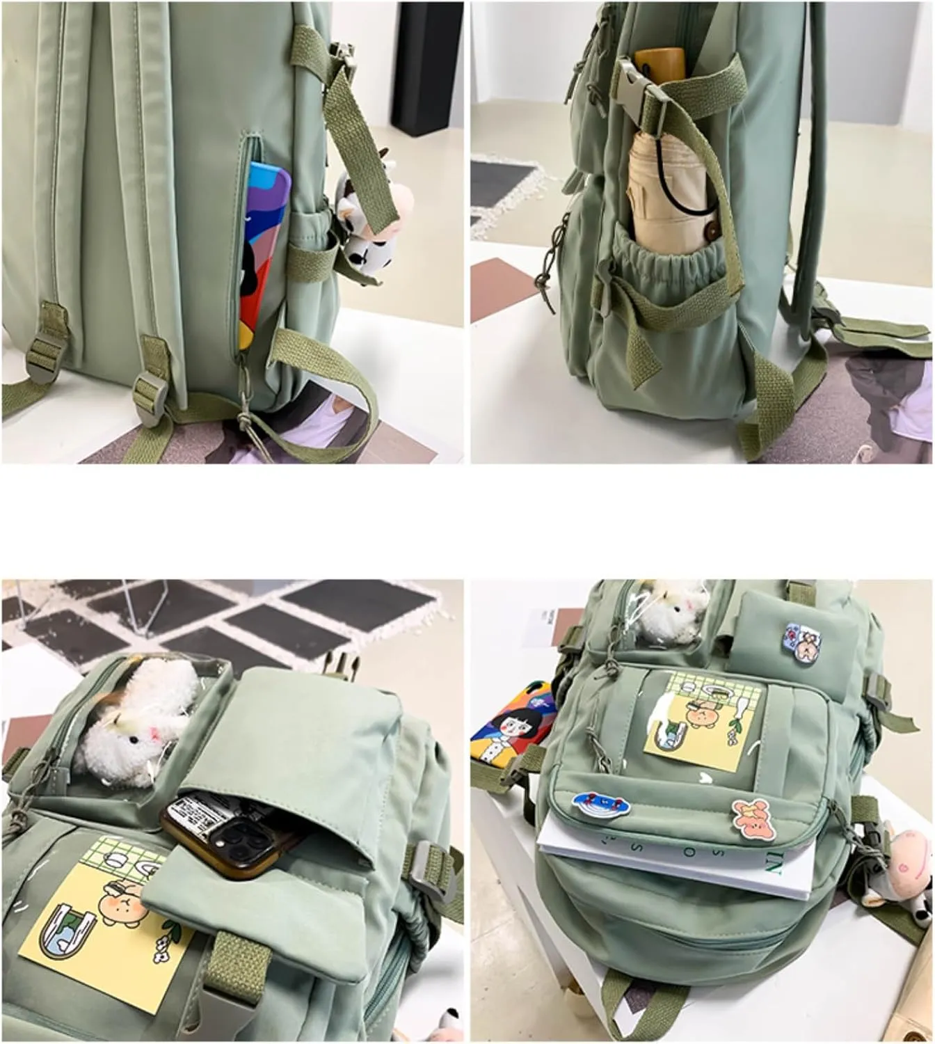 Kawaii Backpack with Cute Accessories Pin Pendant Travel Laptop Bag Large Outdoor Waterproof Casual Daypack Women (Pink)