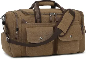 Koolehaoda Duffle Bag for Travel, 50L Canvas Travel Duffel Bags Overnight Weekend Gym Carry On Luggage Bag with Shoes Compartment Travel Bag for Men & Women (204-Coffee)