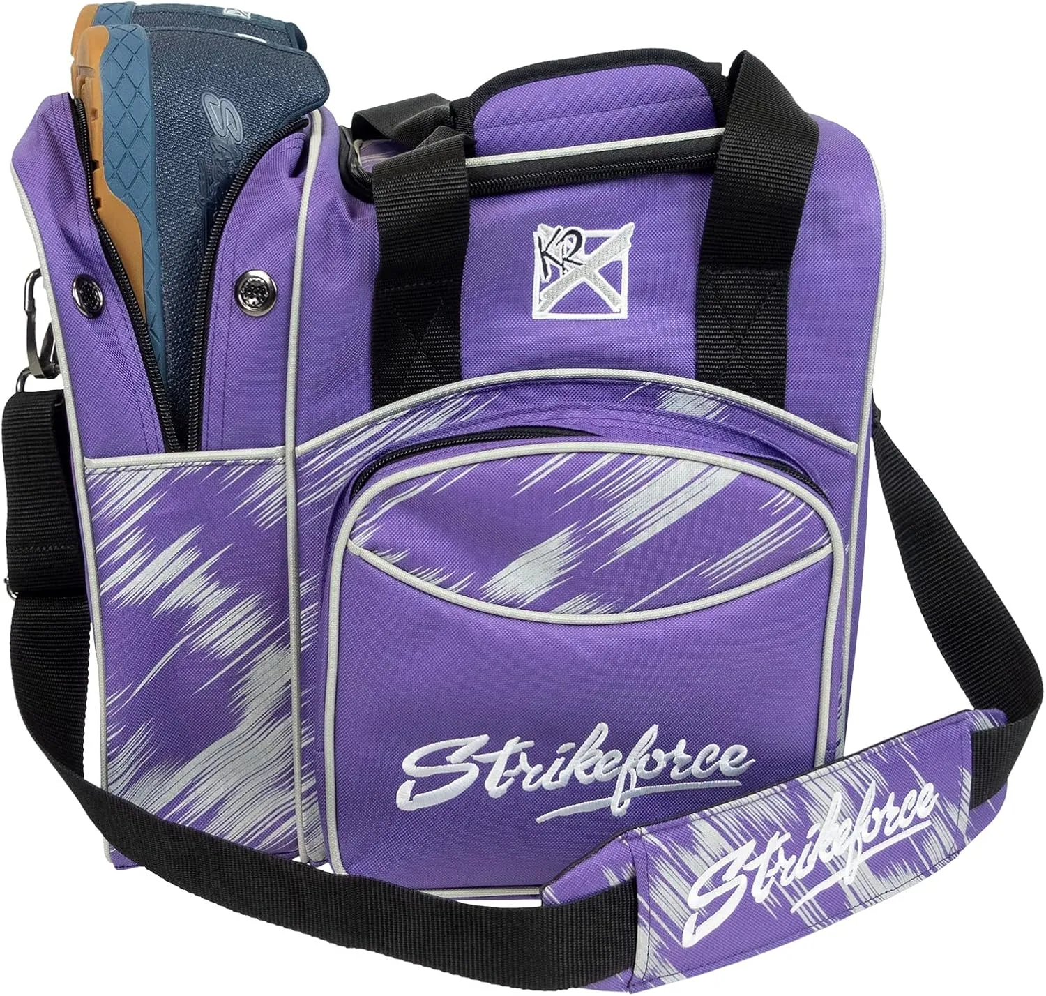 KR Strikeforce Flexx Single Tote Bowling Bag with Side Shoe Compartment and Front Accessory Compartment