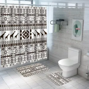 Kuber Industries Shower Curtain & Bathmat Set | Non-Slip Bath mats for Bathroom | Easy-Slide Curtains | Polyester Curtain or Bathmat for Bath Décor | YF193-3T | 6 Pcs Set | Multicolor