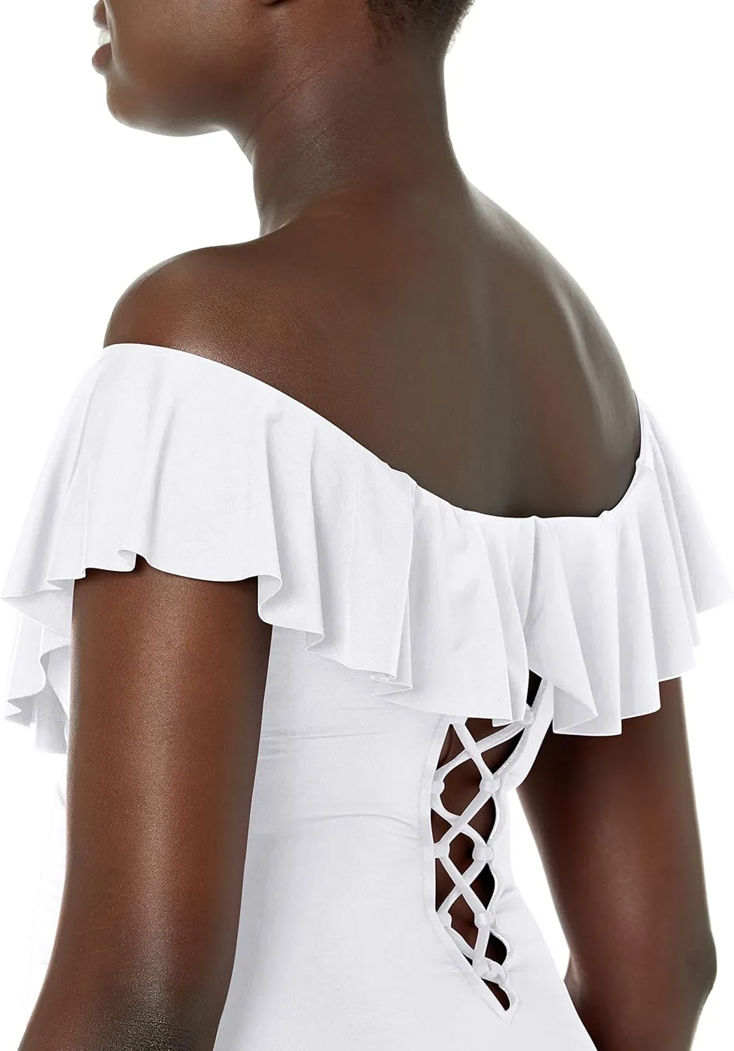 La Blanca Women's One Piece Swimsuit Off Shoulder Ruffle Island Goddess Bathing Suit