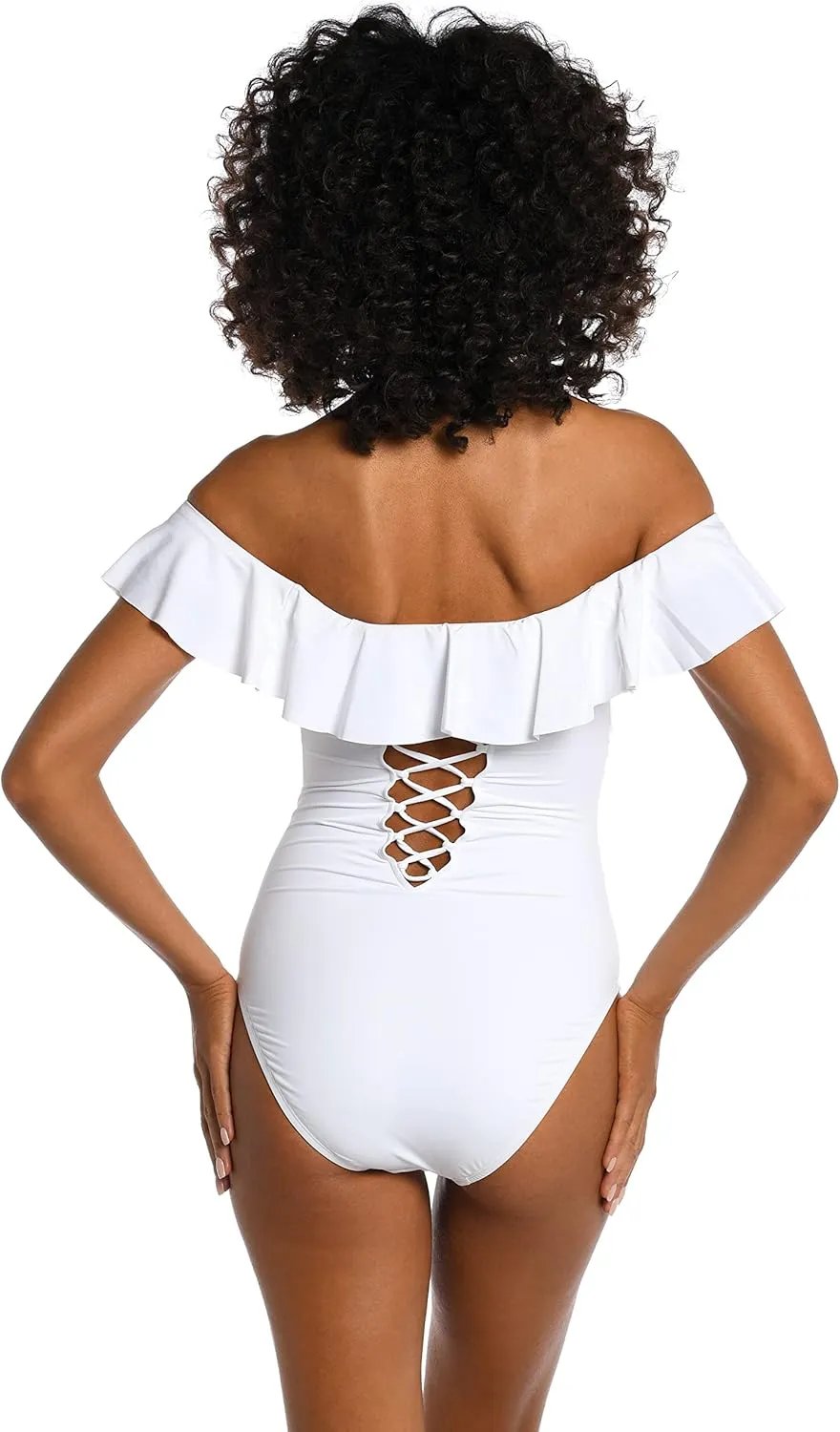 La Blanca Women's One Piece Swimsuit Off Shoulder Ruffle Island Goddess Bathing Suit
