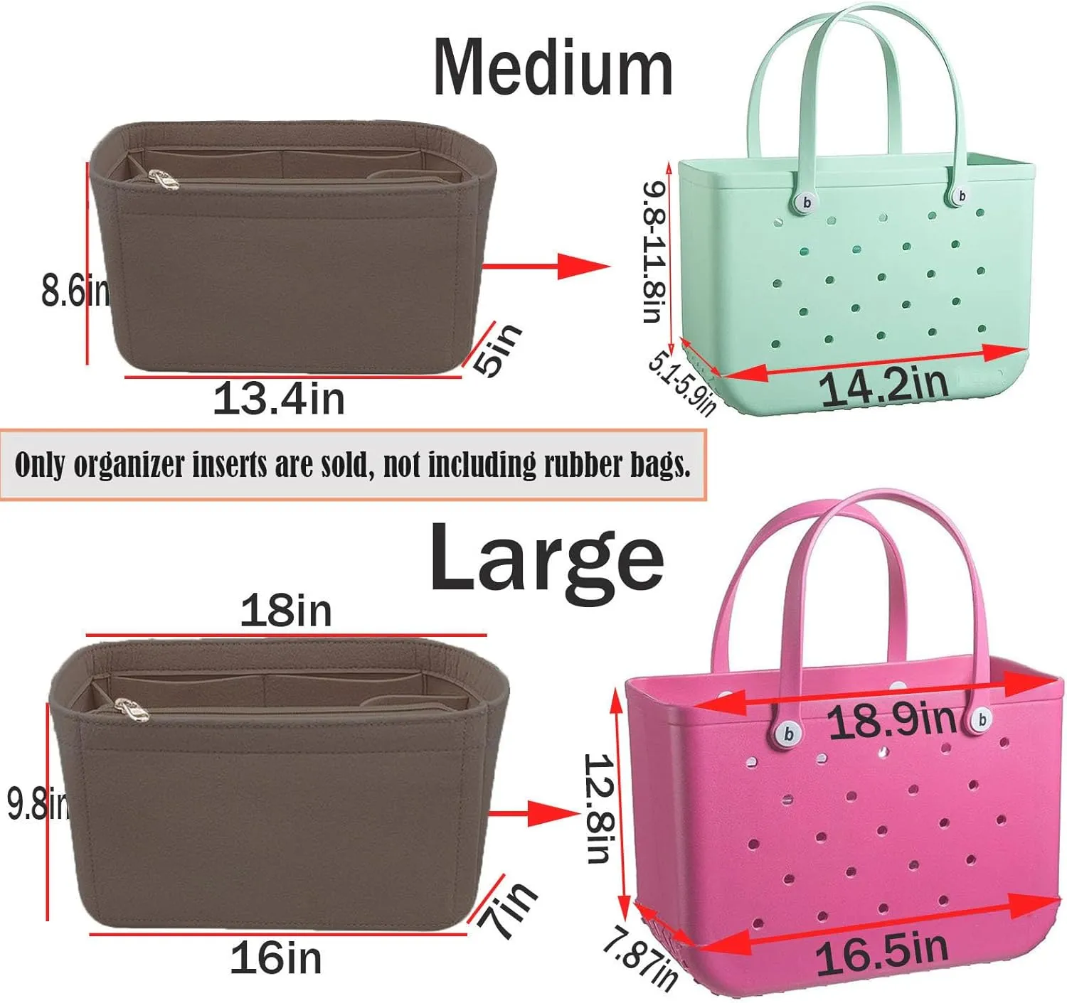 Lckaey Beach Bag Organizer for bogg bag accessories medium Storage bags Organizing bogg divider 3018coffee-M