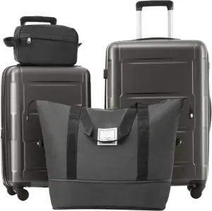 Lightweight Expandable 2 Piece Luggage Set with Spinner Wheels and Accessories, 20 inch   24 inch, Dark Gray