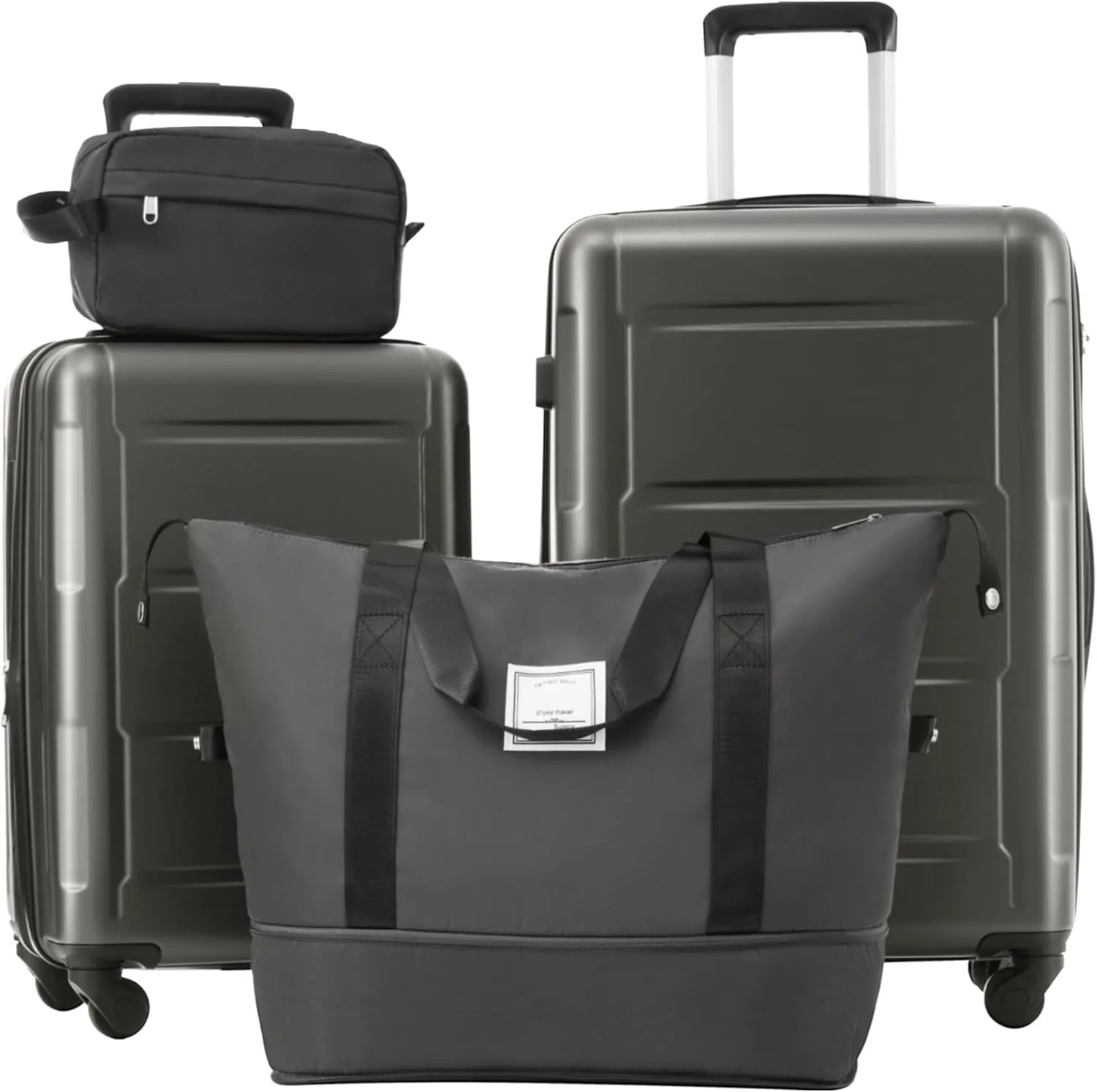 Lightweight Expandable 2 Piece Luggage Set with Spinner Wheels and Accessories, 20 inch   24 inch, Dark Gray