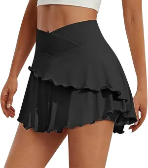 Litetao Tennis Skirts with Shorts Underneath for Women High Waisted Shorts Skirts Comfy Solid Summer Athletic Yoga Culottes