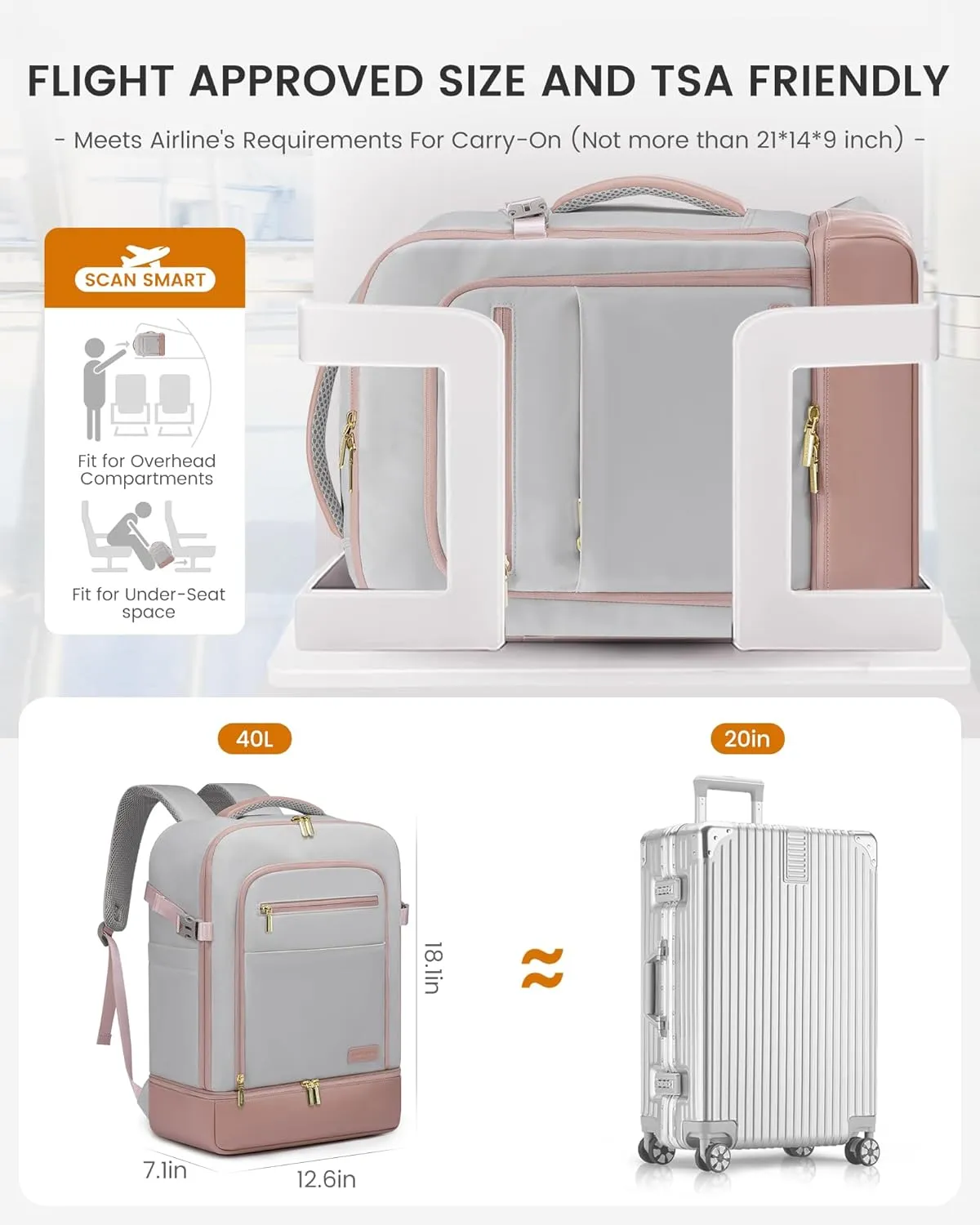 LOVEVOOK Travel Backpack for Women with Shoes Compartment,40L Personal Item Travel Bag Flight Approved Carry On Backpack with 2 Packing Cubes,Large Casual Weekender Luggage Daypack