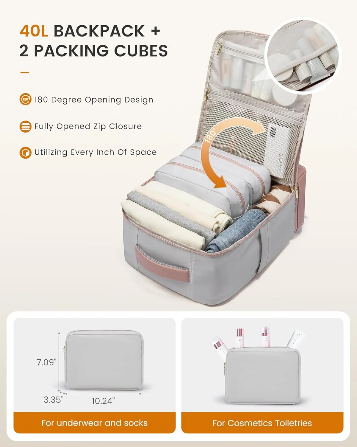 LOVEVOOK Travel Backpack for Women with Shoes Compartment,40L Personal Item Travel Bag Flight Approved Carry On Backpack with 2 Packing Cubes,Large Casual Weekender Luggage Daypack