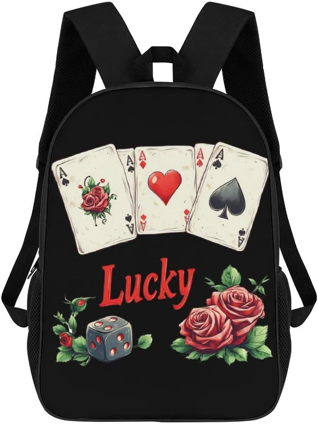 Lucky Gambling Casino Cards And Dice 17 Inch Shoulder Backpack Fashion Laptop Bag Travel Daypack for Camping Hiking
