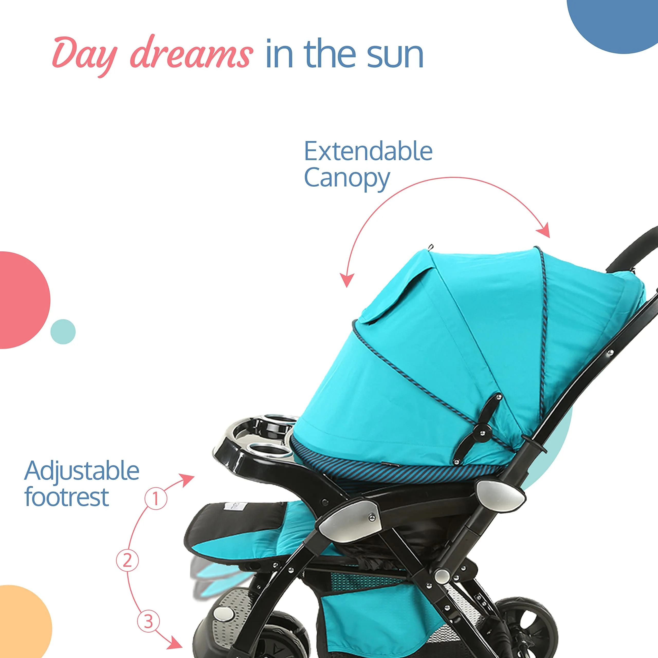 LuvLap Galaxy Stroller / Pram, Extra Large Seating Space, Easy Fold, for Newborn Baby / Kids, 0-3 years (Green/Black)
