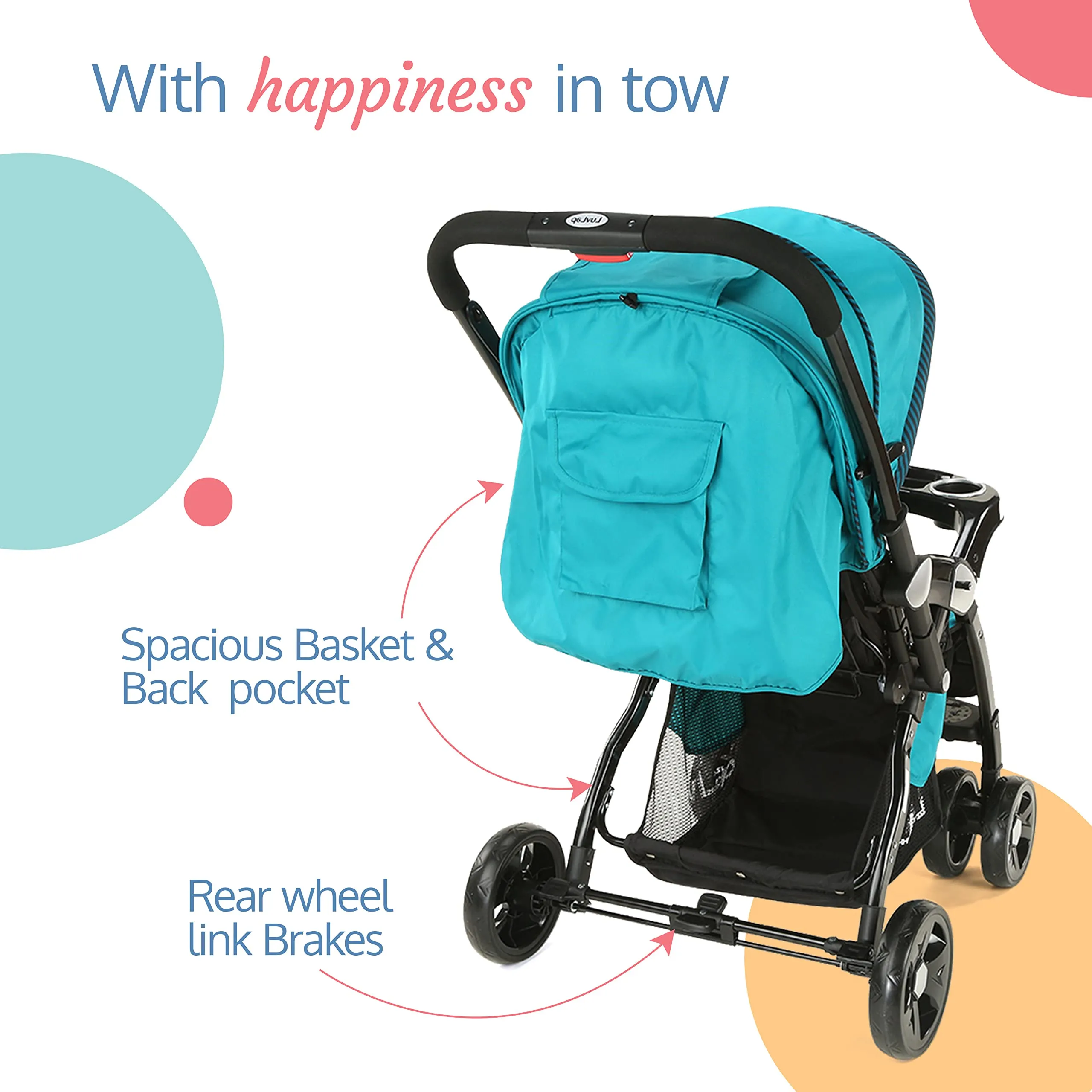 LuvLap Galaxy Stroller / Pram, Extra Large Seating Space, Easy Fold, for Newborn Baby / Kids, 0-3 years (Green/Black)