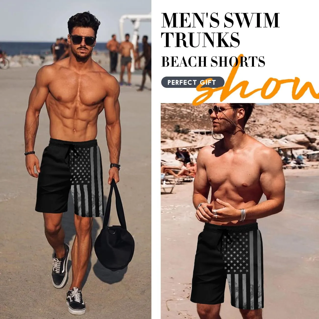 Lzzidou Men's American Flag Swim Trunks USA 4th of July Patriotic Board Shorts Quick Dry Lined Beach Shorts