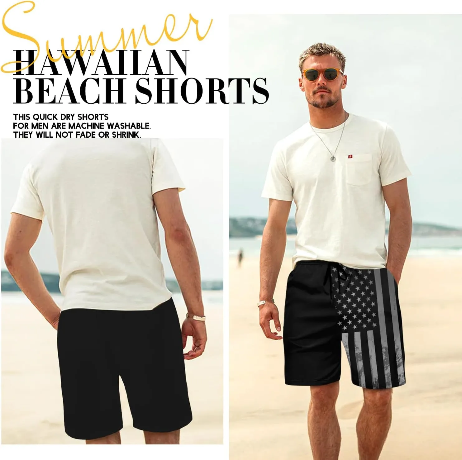 Lzzidou Men's American Flag Swim Trunks USA 4th of July Patriotic Board Shorts Quick Dry Lined Beach Shorts