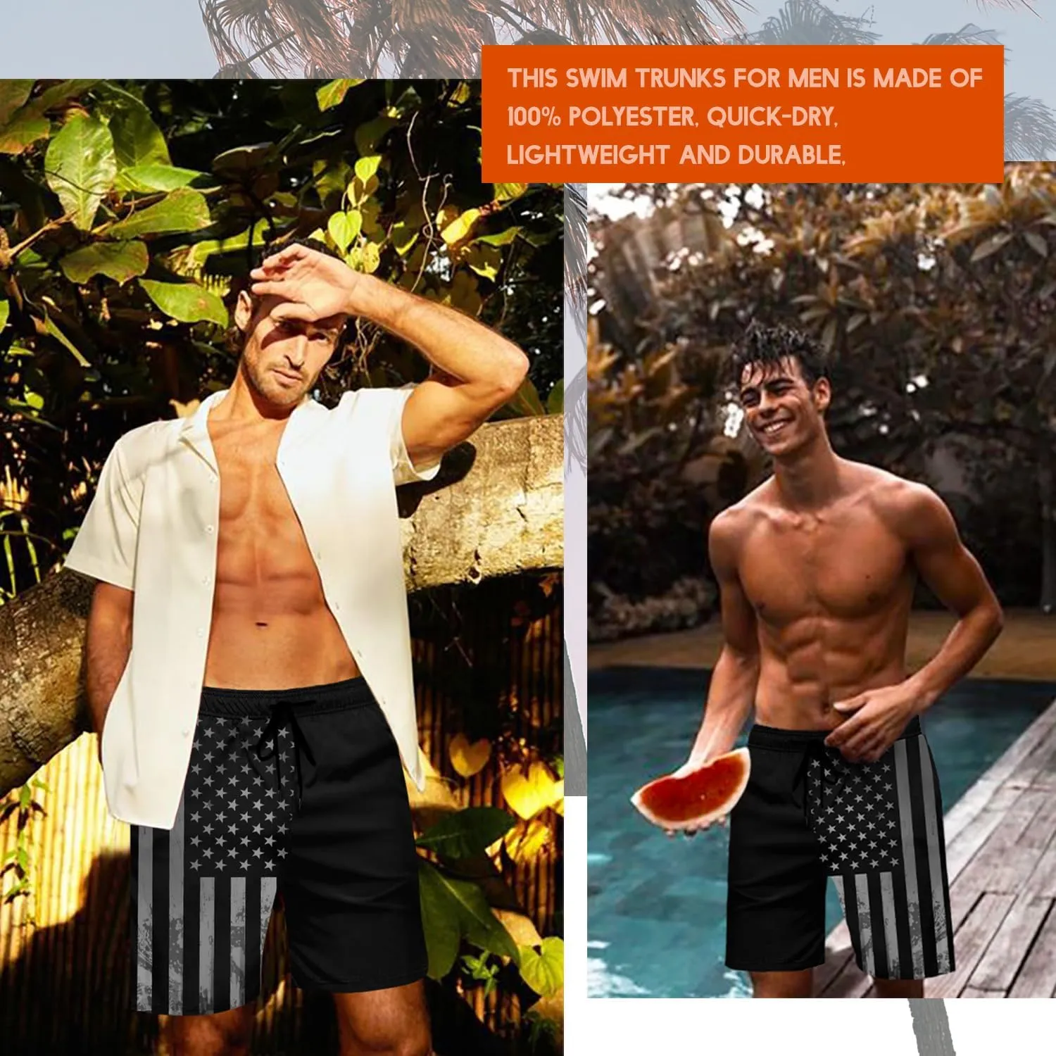 Lzzidou Men's American Flag Swim Trunks USA 4th of July Patriotic Board Shorts Quick Dry Lined Beach Shorts