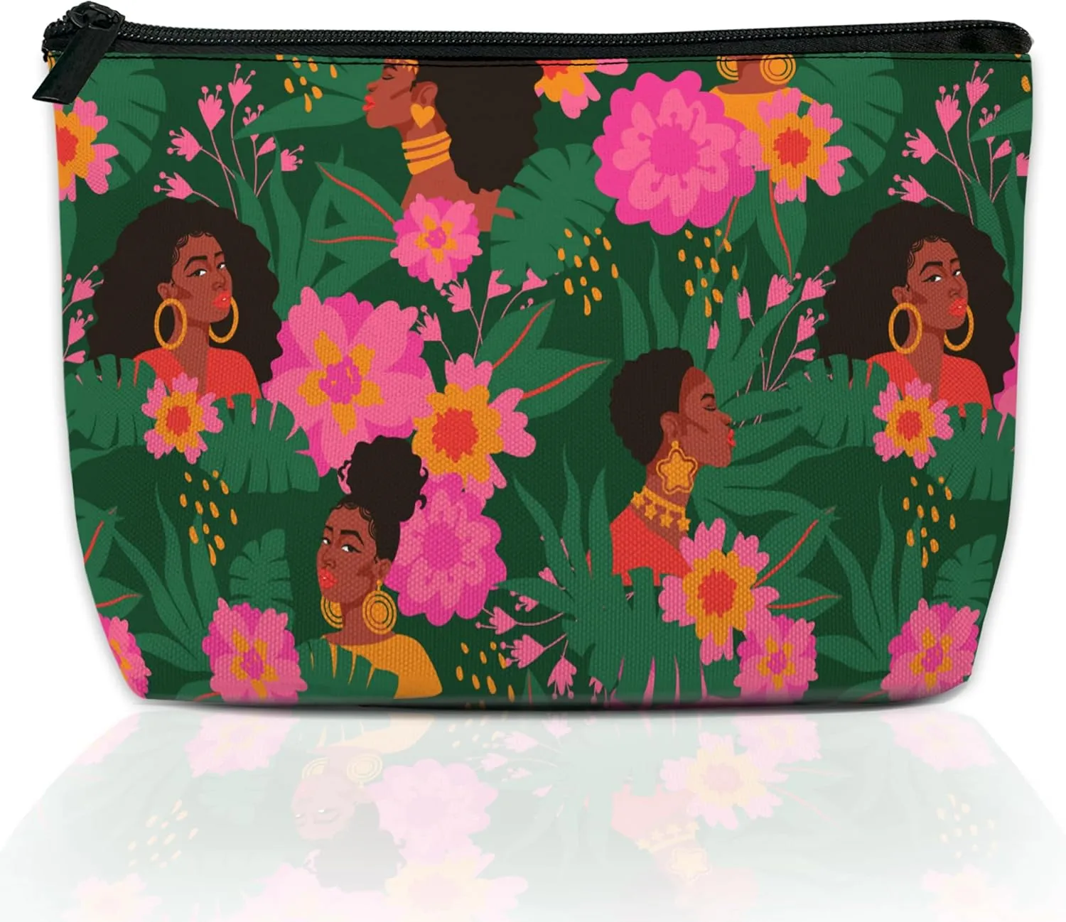 Makeup Bag African Women Flowers Cosmetic Bag for Women, Waterproof Large Capacity Travel Toiletry Organizer 9.55.9 Inch