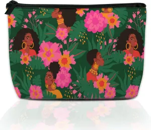 Makeup Bag African Women Flowers Cosmetic Bag for Women, Waterproof Large Capacity Travel Toiletry Organizer 9.55.9 Inch