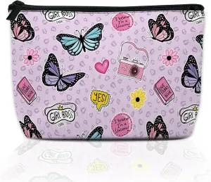 Makeup Bag for Purse, Waterproof Funny Cute Cartoon Butterflies Cosmetic Bag for Women, Zipper Travel Toiletry Pouch Gift 9.55.9 Inch