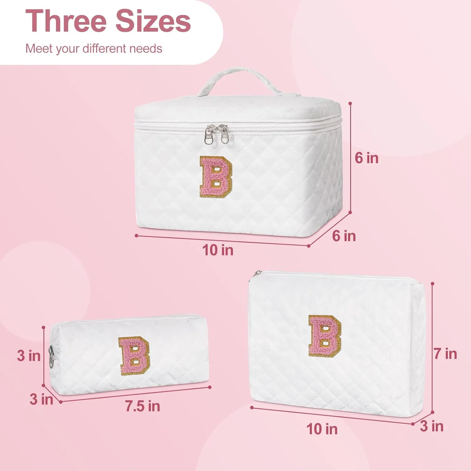 Makeup Bag Set,Initial Cosmetic Bag for Women,Cute Make Up Bags,Toiletry Organizer Travel Accessories-B
