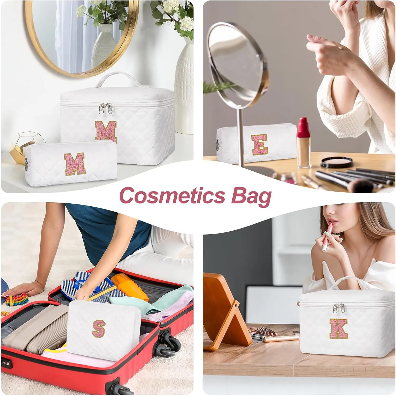 Makeup Bag Set,Initial Cosmetic Bag for Women,Cute Make Up Bags,Toiletry Organizer Travel Accessories-B
